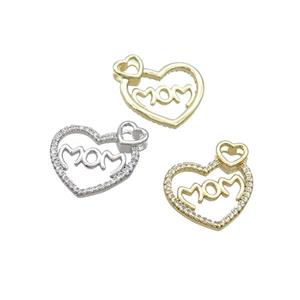 Copper Heart Pendant Pave Zircon MOM Mixed, approx 15-16mm [FN35741]