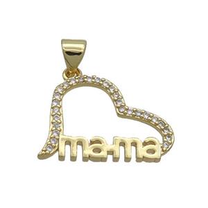 Copper Heart Pendant Pave Zircon Mama Gold Plated, approx 15-21mm [FN35742]