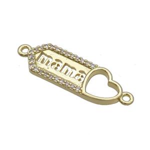 Copper Heart Connector Pave Zircon Mama Gold Plated, approx 8.5-23mm [FN35743]