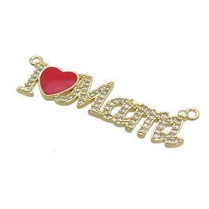 Copper I Love Mama Pendant Pave Zircon 2loops Red Enamel Gold Plated, approx 8-40mm [FN35745]