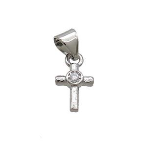Copper Cross Pendant Pave Zircon Platinum Plated, approx 7.5-13mm [FN35754]