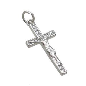 Copper Religious Cross Pave Zircon Jesus Platinum Plated, approx 9-16mm [FN35760]