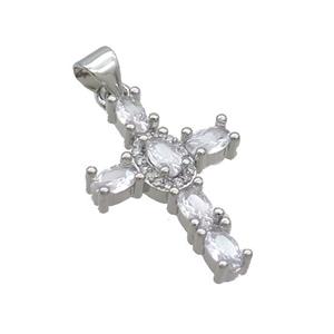 Copper Cross Pendant Pave Zircon Platinum Plated, approx 16-24mm [FN35763]