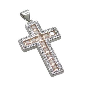 Copper Cross Pendant Pave Zircon Platinum Plated, approx 19-28mm [FN35766]