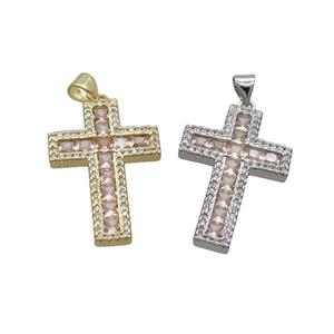 Copper Cross Pendant Pave Zircon Mixed, approx 19-28mm [FN35768]
