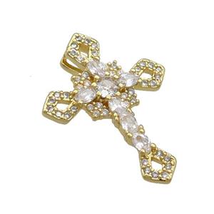 Copper Cross Pendant Pave Zircon Gold Plated, approx 18-24mm [FN35769]
