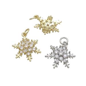 Copper Snowflake Pendant Pave Zircon Christmas Mixed, approx 18mm [FN35776]