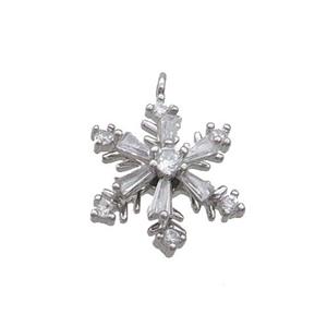Copper Snowflake Pendant Pave Zircon Christmas Platinum Plated, approx 17mm [FN35777]