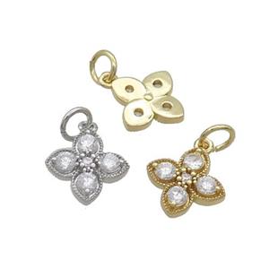 Copper Clover Pendant Pave Zircon Mixed, approx 11mm [FN35781]