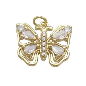 Copper Butterfly Pendant Pave Zircon Gold Plated, approx 18-20mm [FN35786]