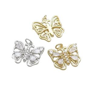 Copper Butterfly Pendant Pave Zircon Mixed, approx 18-20mm [FN35787]