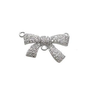 Copper Bowknot Pendant Pave Zircon 2loops Platinum Plated, approx 8-14mm [FN35788]