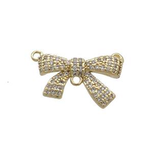 Copper Bowknot Pendant Pave Zircon 2loops Gold Plated, approx 8-14mm [FN35789]
