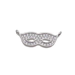 Copper Eyemask Pendant Pave Zircon 2loops Platinum Plated, approx 7-17mm [FN35791]