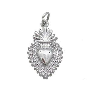 Copper Decor Heart Pendant Pave Zircon Platinum Plated, approx 12-20mm [FN35801]