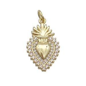 Copper Decor Heart Pendant Pave Zircon Gold Plated, approx 12-20mm [FN35802]