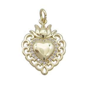 Copper Decor Heart Pendant Pave Zircon Gold Plated, approx 16-20mm [FN35805]