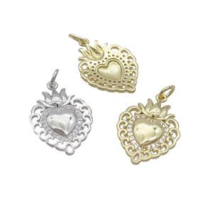 Copper Decor Heart Pendant Pave Zircon Mixed, approx 16-20mm [FN35806]