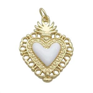 Copper Decor Heart Pendant White Enamel Gold Plated, approx 20-25mm [FN35807]