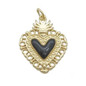 Copper Decor Heart Pendant Black Enamel Gold Plated, approx 20-25mm [FN35808]