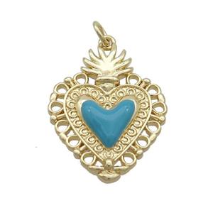 Copper Decor Heart Pendant Teal Enamel Gold Plated, approx 20-25mm [FN35809]