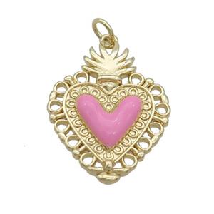 Copper Decor Heart Pendant PInk Enamel Gold Plated, approx 20-25mm [FN35811]