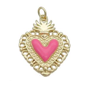 Copper Decor Heart Pendant Red Enamel Gold Plated, approx 20-25mm [FN35812]