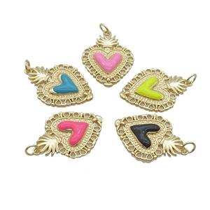 Copper Decor Heart Pendant Enamel Gold Plated Mixed, approx 20-25mm [FN35813]
