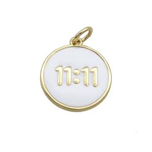 Copper Circle Pendant Double 11 White Enamel Gold Plated, approx 15mm [FN35814]