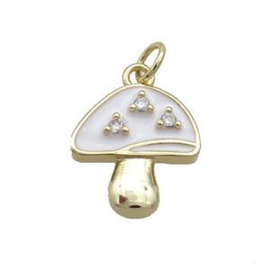 Copper Mushroom Pendant Pave Zircon White Enamel Gold Plated, approx 14-15mm [FN35823]