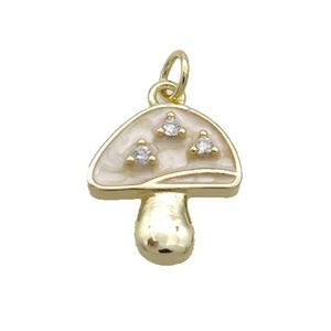 Copper Mushroom Pendant Pave Zircon White Enamel Gold Plated, approx 14-15mm [FN35825]