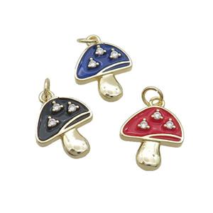 Copper Mushroom Pendant Pave Zircon Enamel Gold Plated Mixed, approx 14-15mm [FN35828]