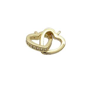 Copper Heart Pendant Pave Zircon Double 2loops Gold Plated, approx 9mm [FN35831]
