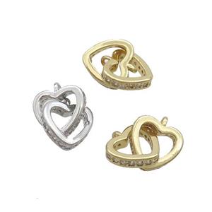Copper Heart Pendant Pave Zircon Double 2loops Mixed, approx 9mm [FN35832]