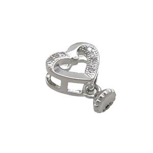 Copper Heart Pendant Pave Zircon Platinum Plated, approx 9mm, 5mm [FN35833]