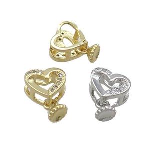Copper Heart Pendant Pave Zircon Mixed, approx 9mm, 5mm [FN35835]