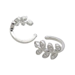 Copper Clip Earring Pave Zircon Leaf Platinum Plated, approx 13mm [FN35836]