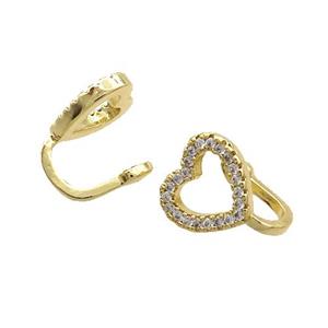 Copper Clip Earring Pave Zircon Heart Gold Plated, approx 10mm [FN35838]