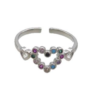 Copper Ring Pave Zircon Heart Adjustable Platinum Plated, approx 10mm, 18mm dia [FN35841]