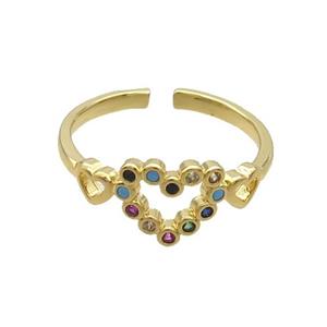 Copper Ring Pave Zircon Heart Gold Plated, approx 10mm, 18mm dia [FN35842]