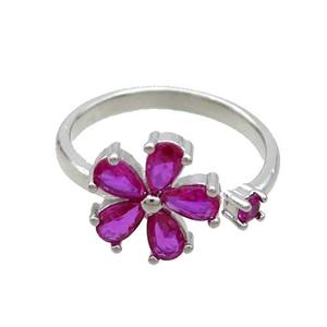 Copper Ring Pave Zircon Flower Platinum Plated, approx 12mm, 18mm dia [FN35843]