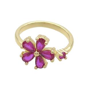 Copper Ring Pave Zircon Flower Gold Plated, approx 12mm, 18mm dia [FN35844]