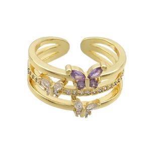 Copper Ring Pave Zircon Butterfly Gold Plated, approx 6mm, 8mm, 18mm dia [FN35846]