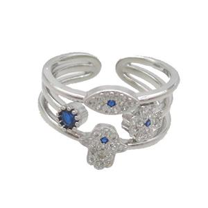 Copper Ring Pave Zircon Eye Hand Platinum Plated, approx 6mm, 8mm, 18mm dia [FN35847]