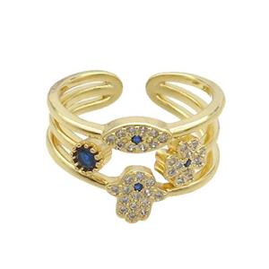 Copper Ring Pave Zircon Eye Hand Gold Plated, approx 6mm, 8mm, 18mm dia [FN35848]