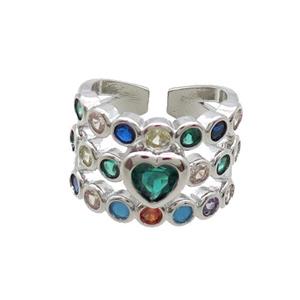 Copper Ring Pave Zircon Heart Platinum Plated, approx 16mm, 18mm dia [FN35849]