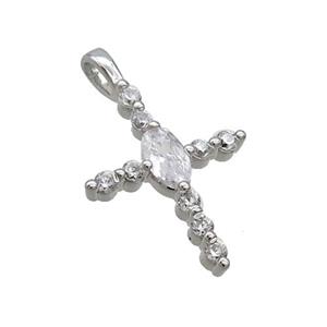 Copper Cross Pendant Pave Zircon Platinum Plated, approx 13-21mm [FN35852]