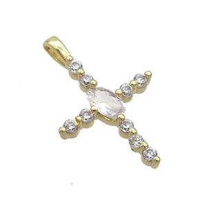 Copper Cross Pendant Pave Zircon Gold Plated, approx 13-21mm [FN35853]