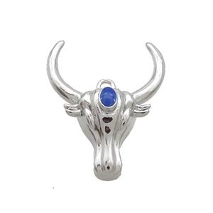 Copper Bullhead Pendant Pave Blue Crystal Platinum Plated, approx 18-22mm [FN35862]