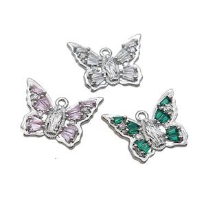 Copper Butterfly Pendant Pave Crystal Glass Platinum Plated Mixed, approx 15-20mm [FN35871]